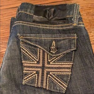 Monarchy sz 25 Dark Wash Jeans British Flag hemmed